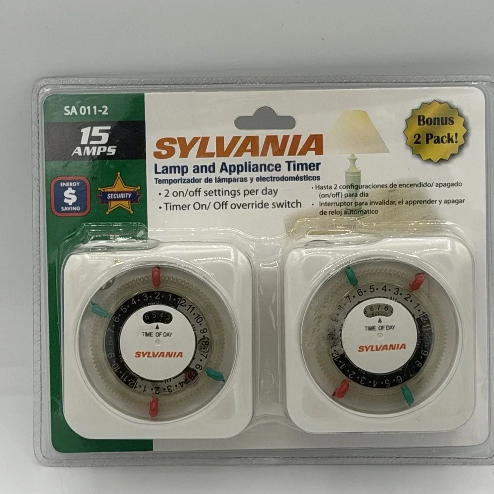 Sylvania SA011-2 Lamp & Appliance Timer 2 Pack Plug In 15A Daily On/Off Switch